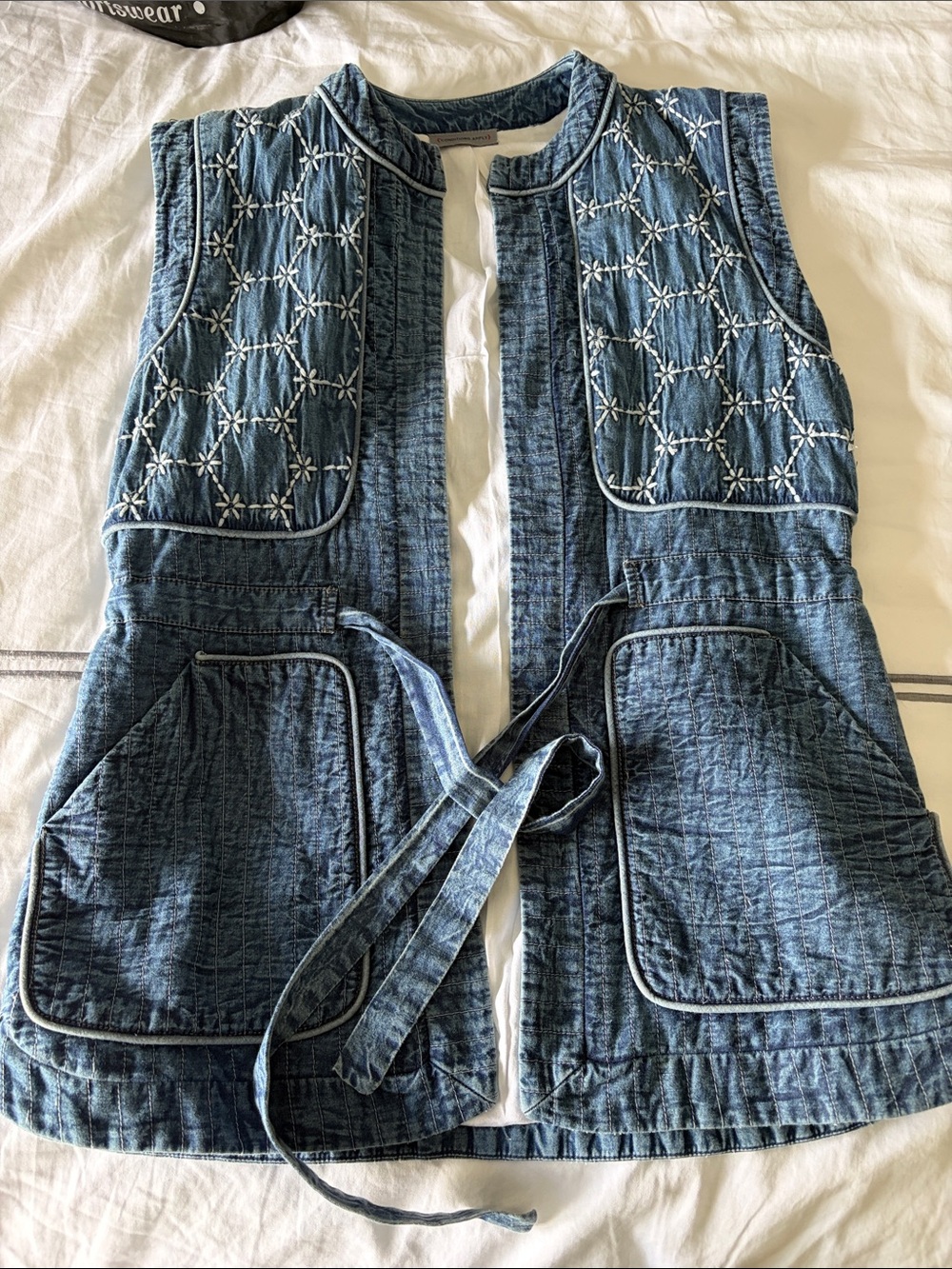 Chambray Blue Embroidered Denim Vest